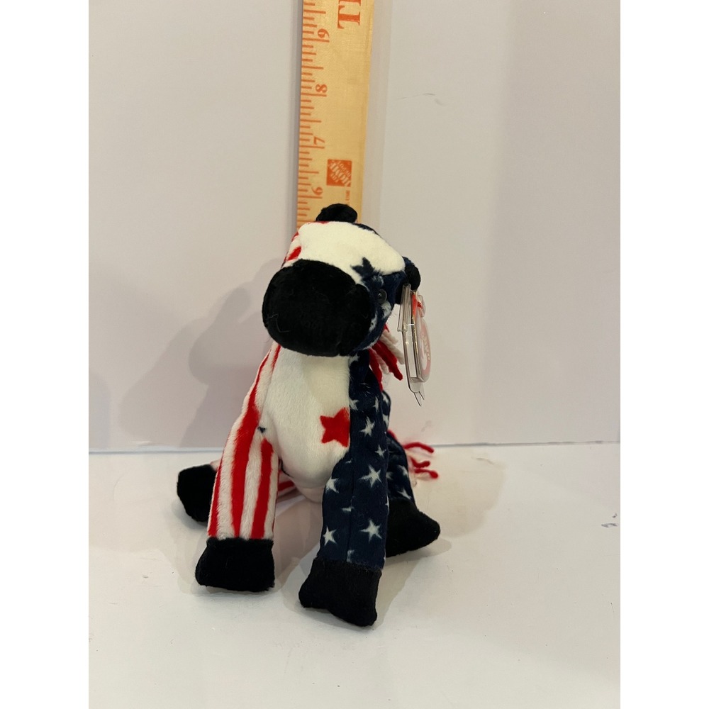 Ty Beanie Baby Lefty 2000 Donkey Patriotic American Flag Plush Toy Tag Cases